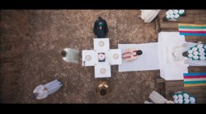 ead Over Heels Kdrama traditional shaman ritual setup with offerings.